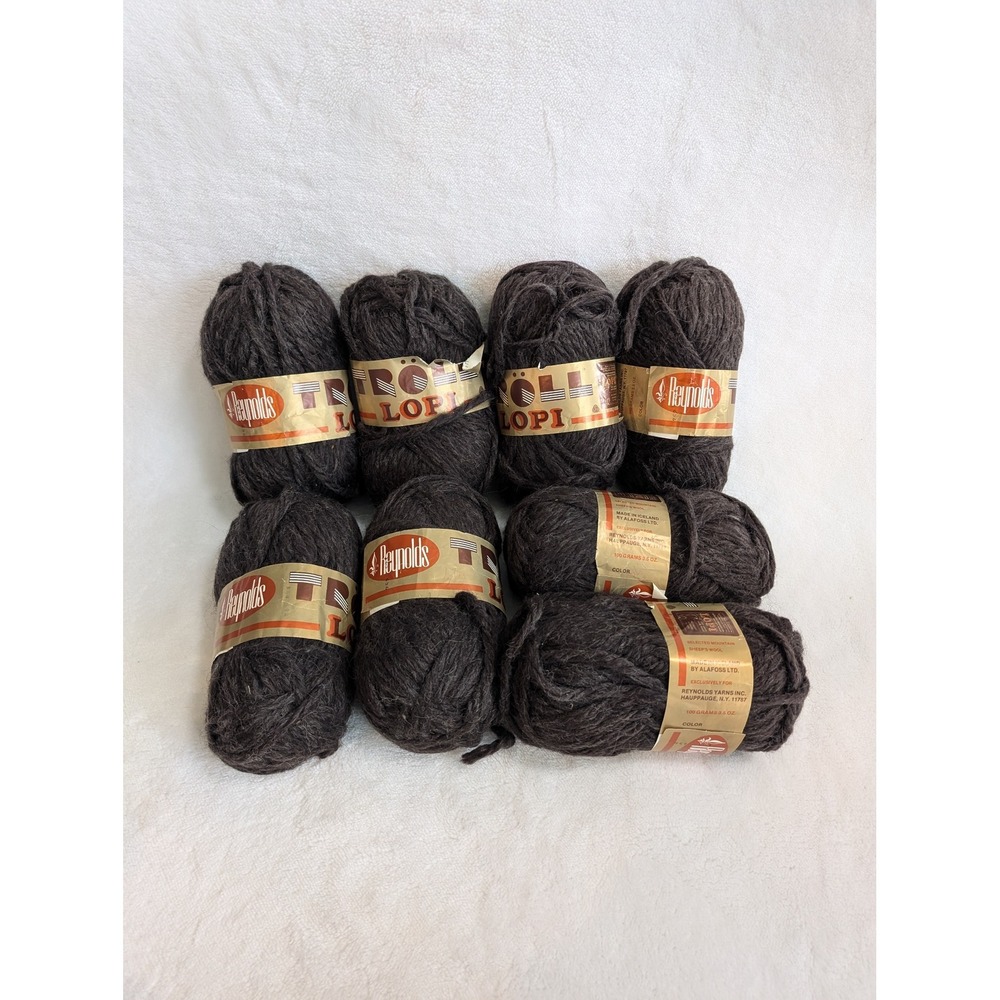 8 Vintage Reynolds Troll Lopi Icelandic Wool Yarn Lot Black Discontinued Sweater